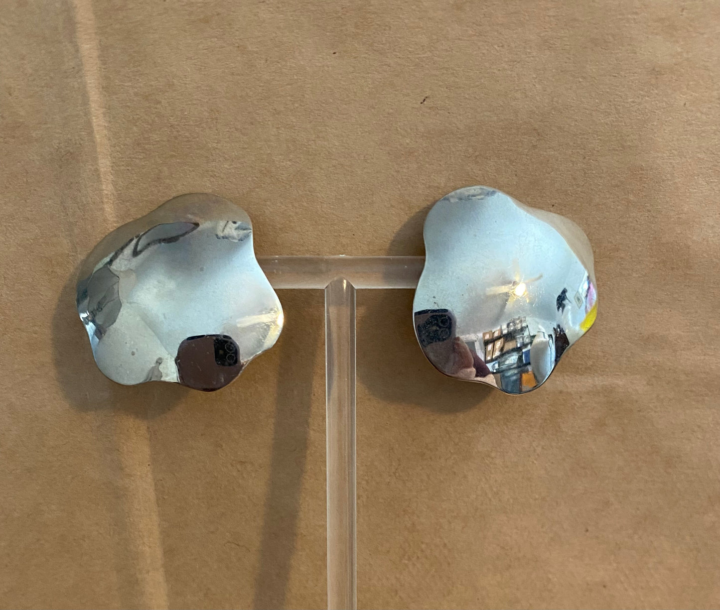 Vintage Silver Tone Abstract Circle Clip On Earrings