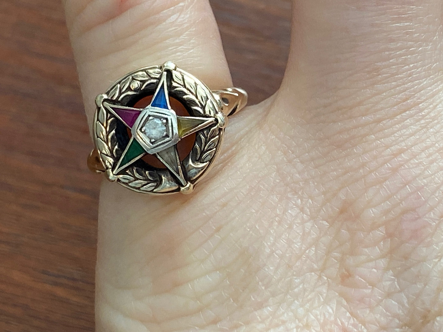 Vintage 10k Yellow Gold Star Glass Stone Ring Sz 6