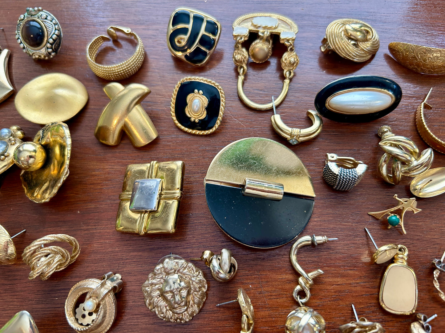 Vintage 80's Mogul Gold Black SINGLE Earring Earrings Lot Cabochon Doorknocker