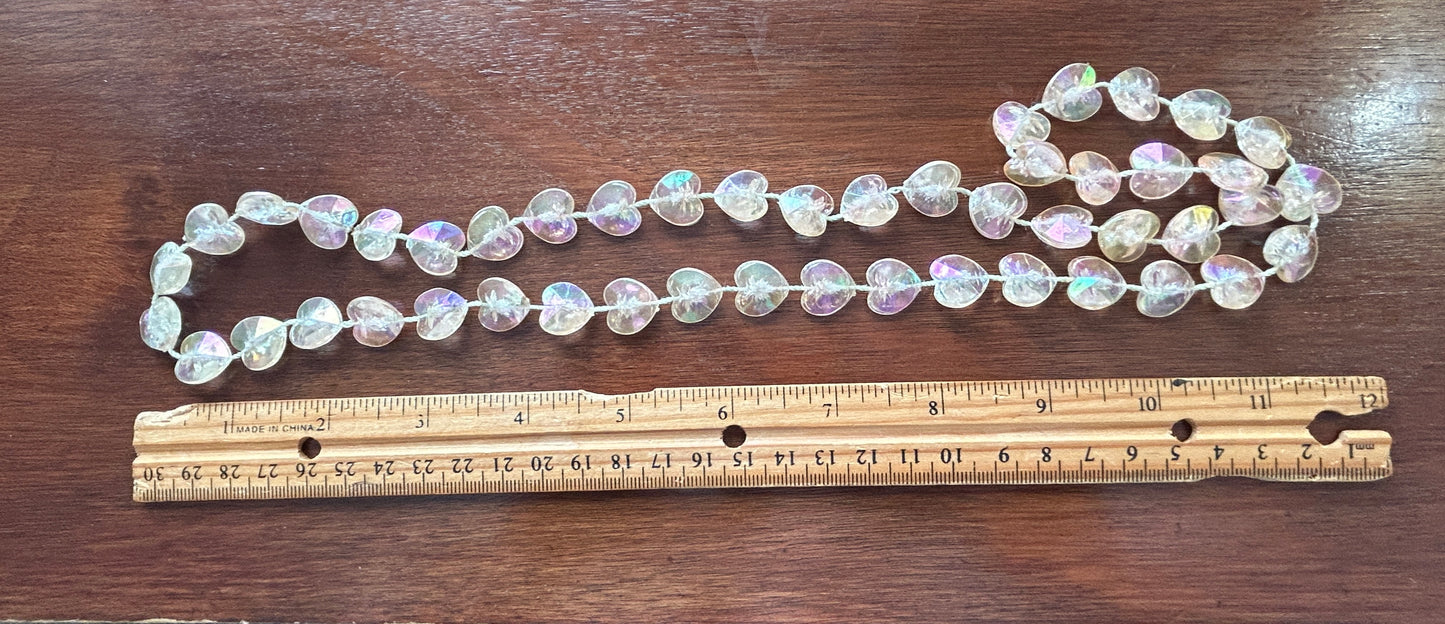 Vintage Cute Plastic Iridescent Heart Rope Necklace