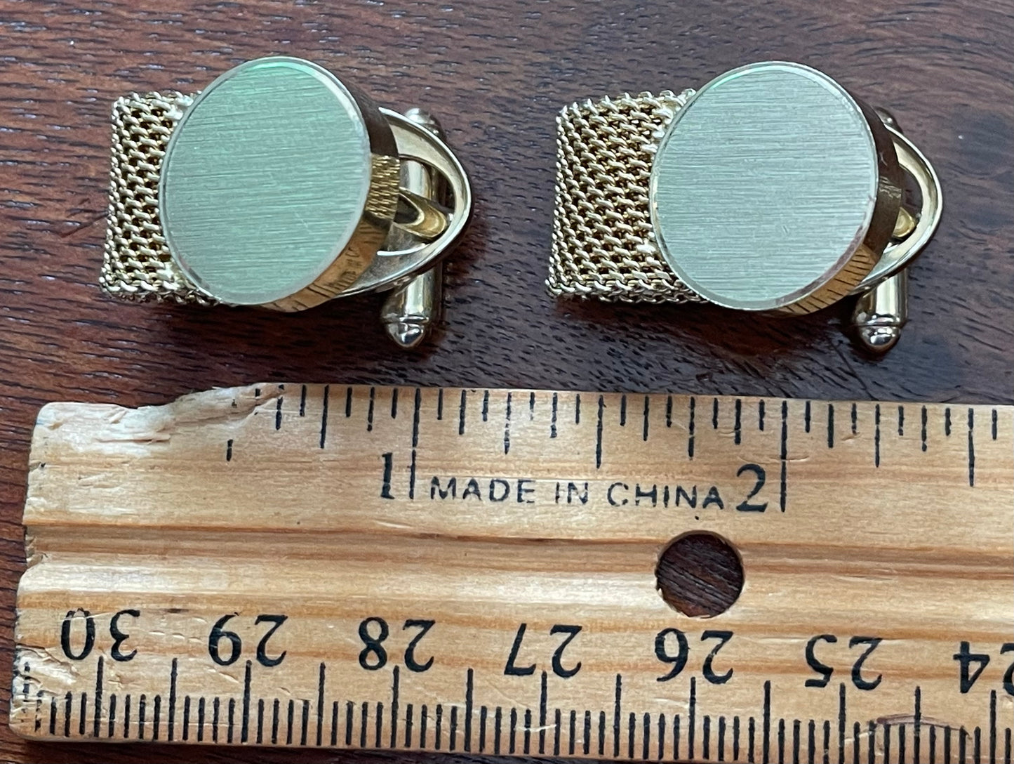 Vintage Gold Tone Mesh Midcentury MCM Cuff Links