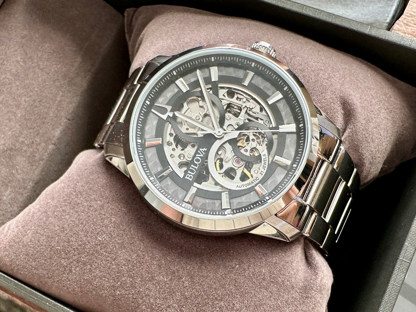 Mens Bulova Mens Classic Sutton Automatic Skeleton Silver Wristwatch C8771058