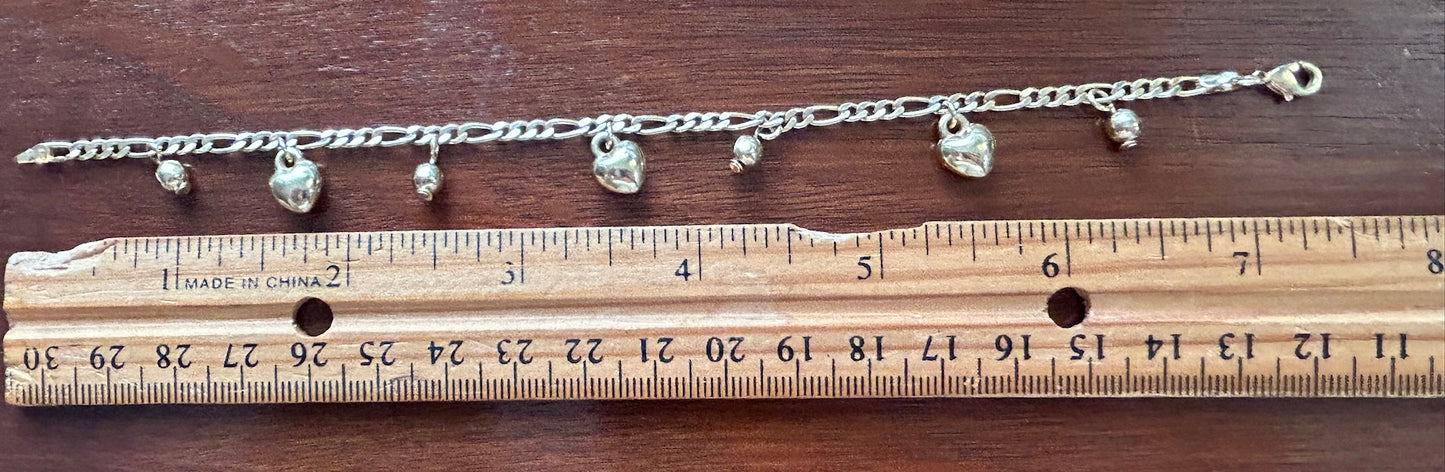 Cute Gold Tone Metal Puffy Heart Ball Bead Charm Chain Link Bracelet