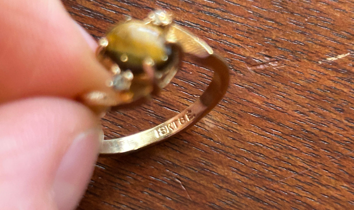 18k Yellow Gold Plate Oval Tigers Eye Ring Sz 6.75