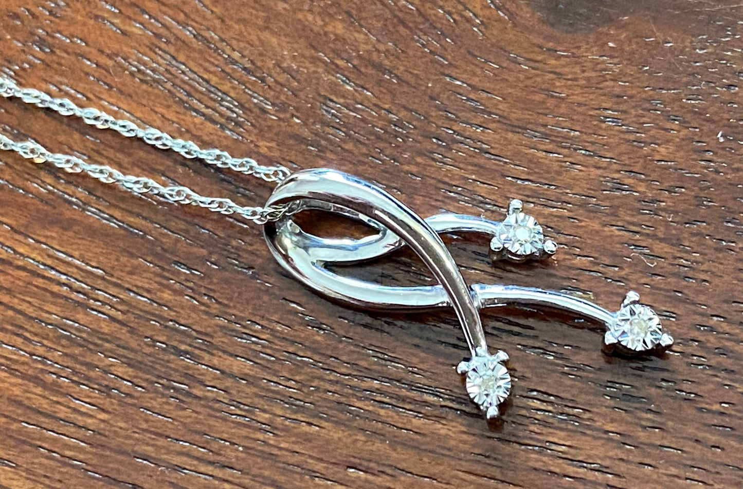 10k White Gold 18" Chain Necklace Diamond Slide Pendant