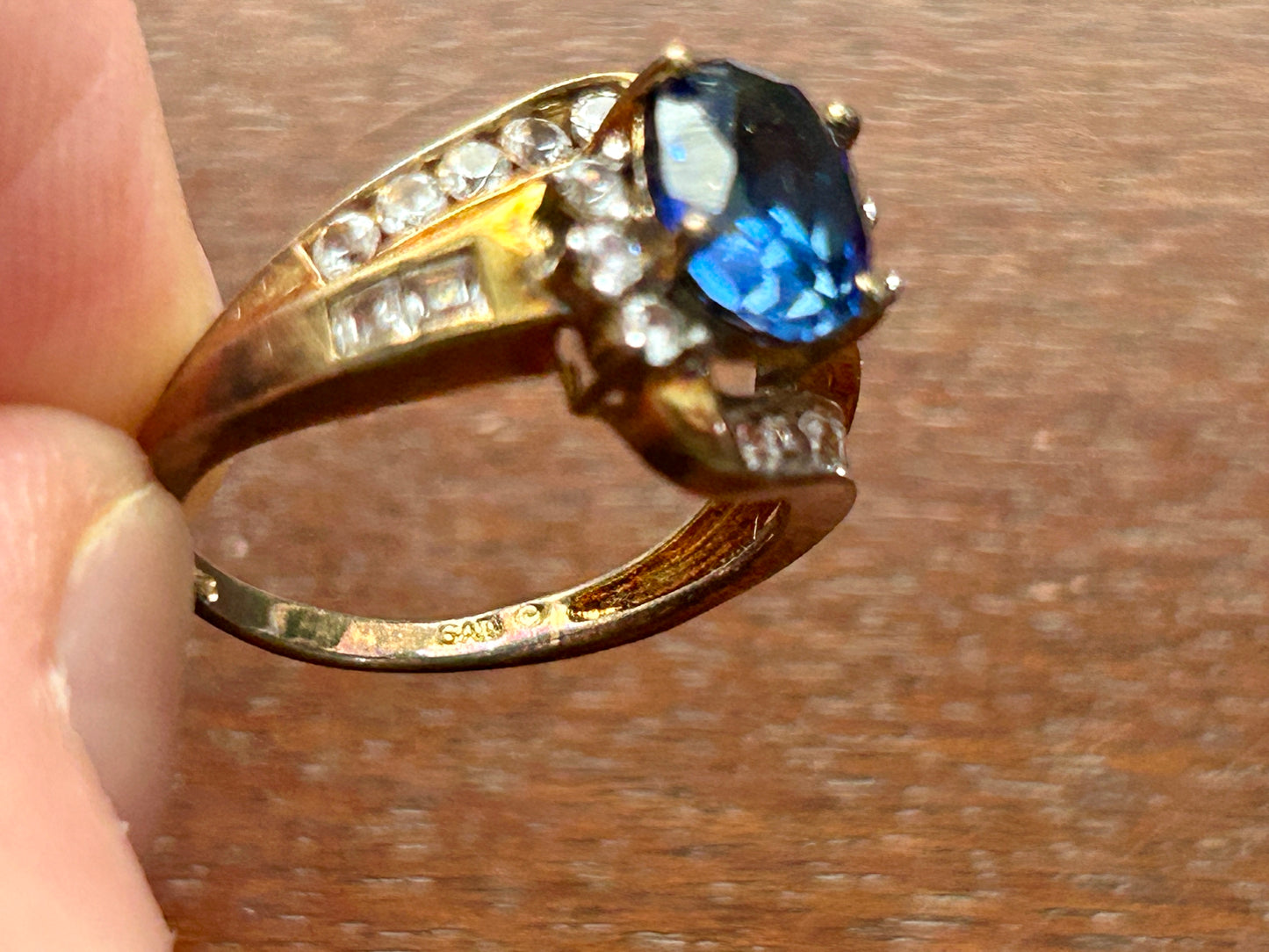 Gold Plate over Sterling Silver 925 Lab Created Sapphire Cocktail Ring Sz 6.75