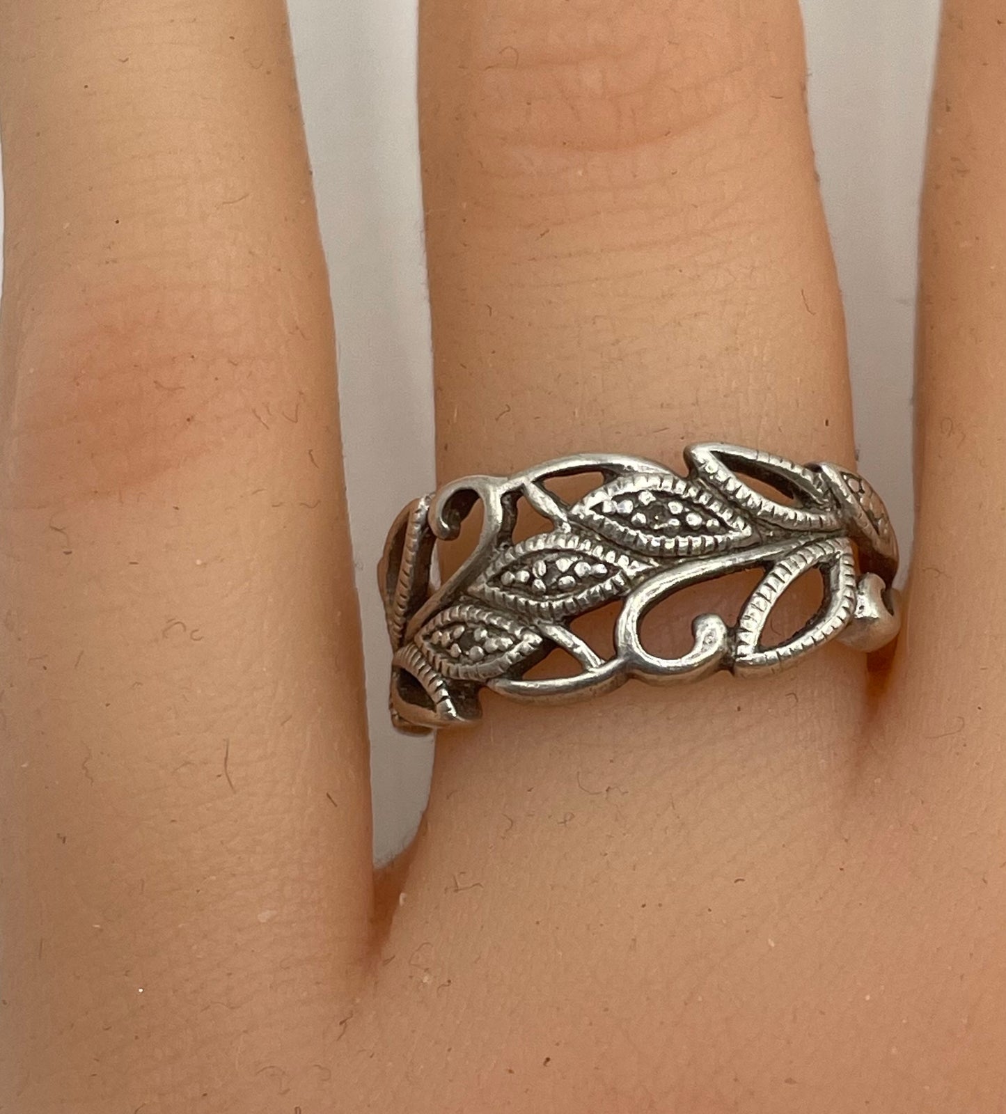 Vintage Sterling Silver 925 Diamond Accent Floral Openwork Wide Ring Sz 7