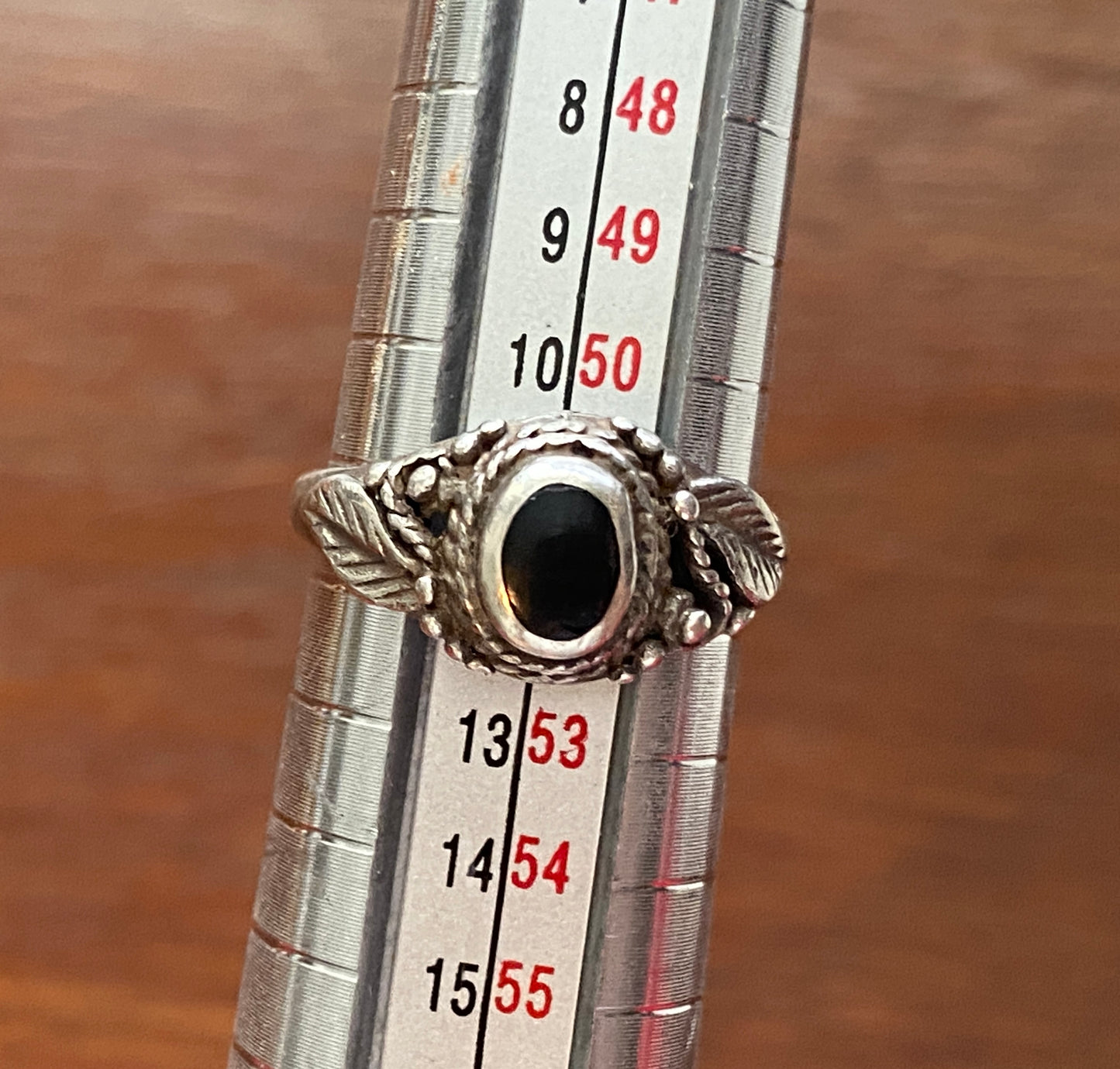 Sterling Silver 925 Onyx Leaf Ring Sz 6 Signed ND