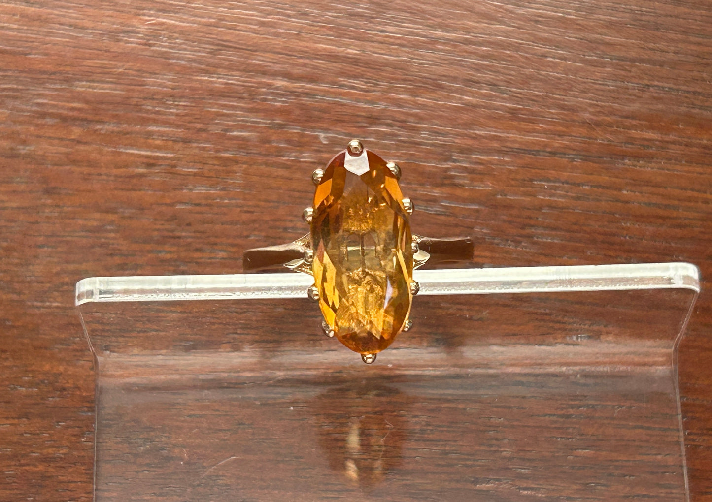 14k Yellow Gold Large Bi-Color Orange Stone Oval Ring Sz 7