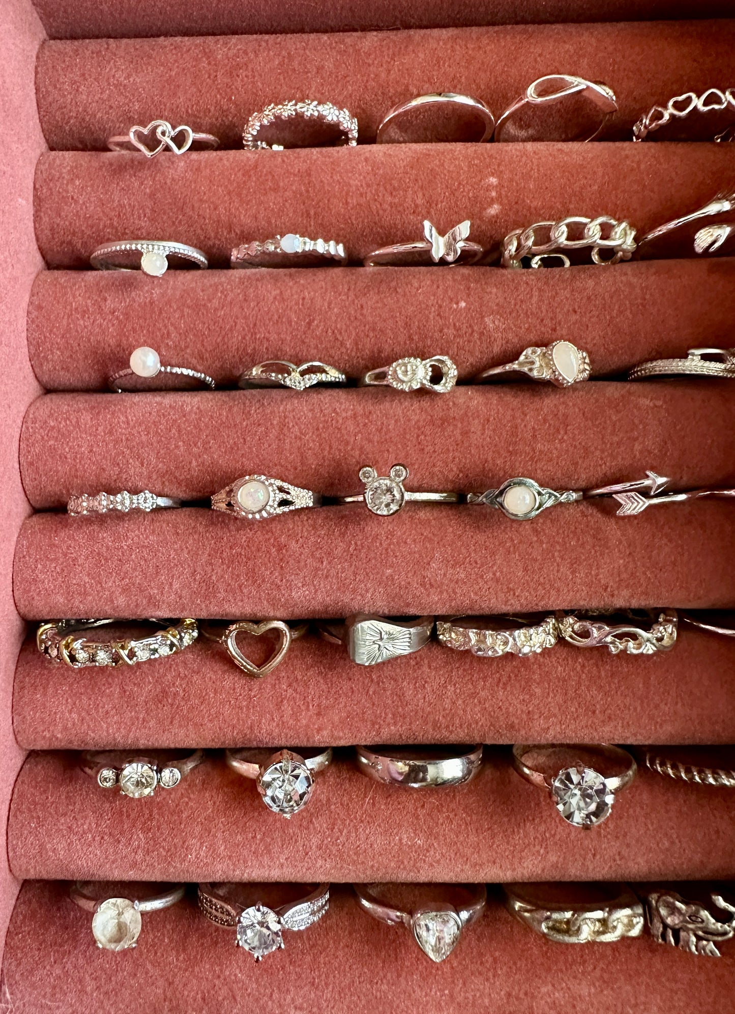 Over 40 Vintage Now Silver Tone Costume Fashion Ring Lot Cocktail Rhinestone