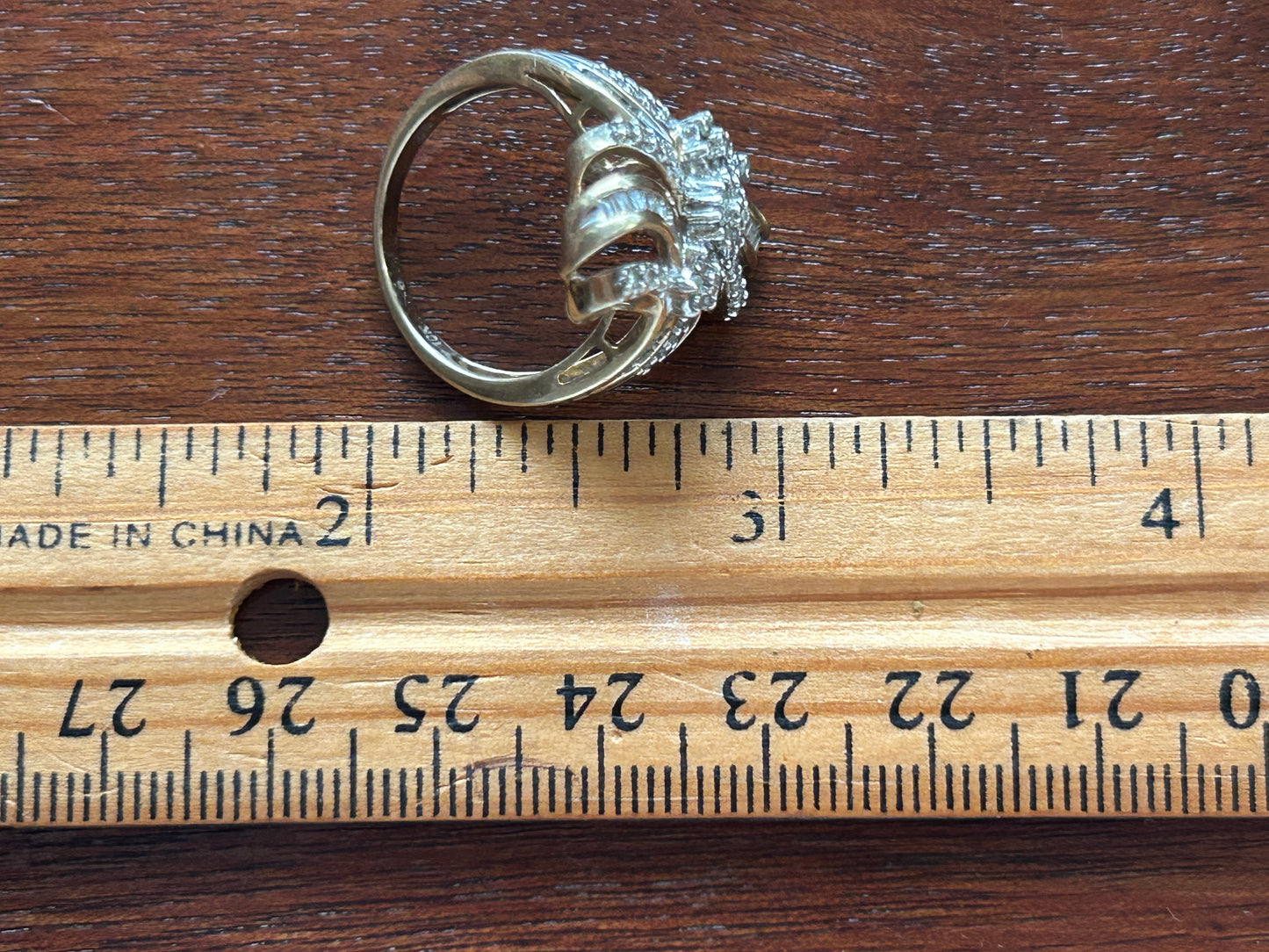 10k Yellow Gold Baguette Round .44ctw Diamond Ribbon Bow Ring Sz 7