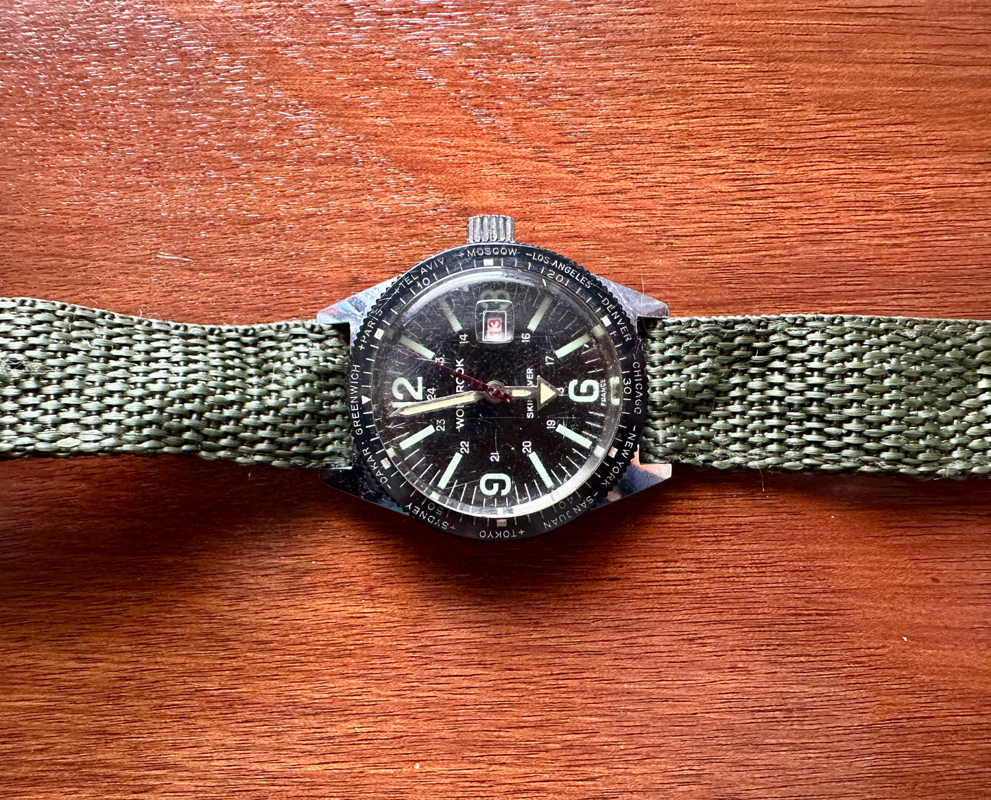 Vintage Rare French Wolbrook Skin Diver Watch Runs Great France Worldtime