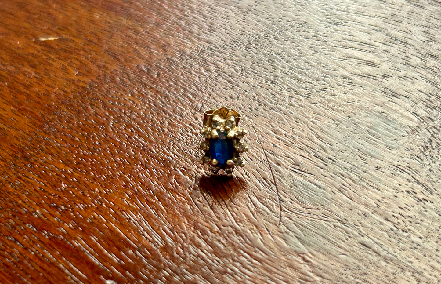 SINGLE 10k Yellow Gold Sapphire Diamond Stud Earring