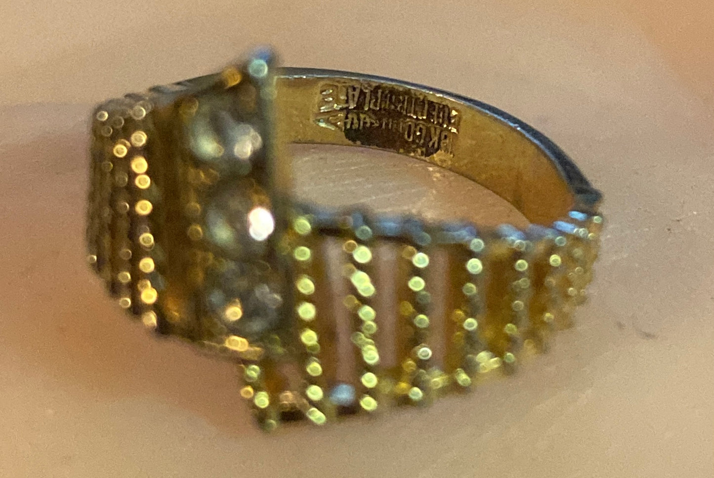 Vintage Gold Plate Rhinestone Bypass Style Band Ring Sz 6.25