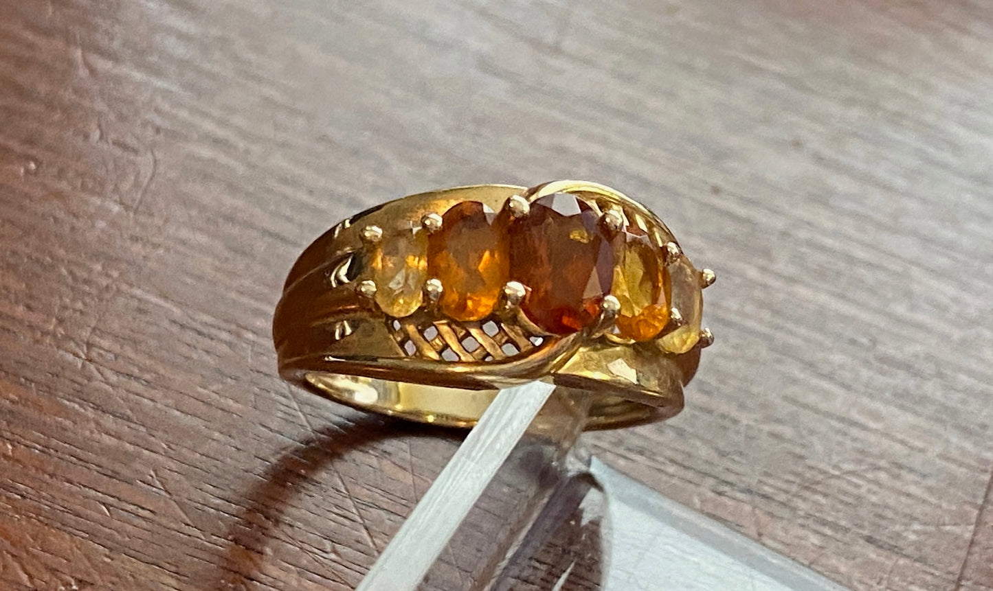 14k Yellow Gold Madeira Citrine Ombre 5 Stone Ring Sz 7.75
