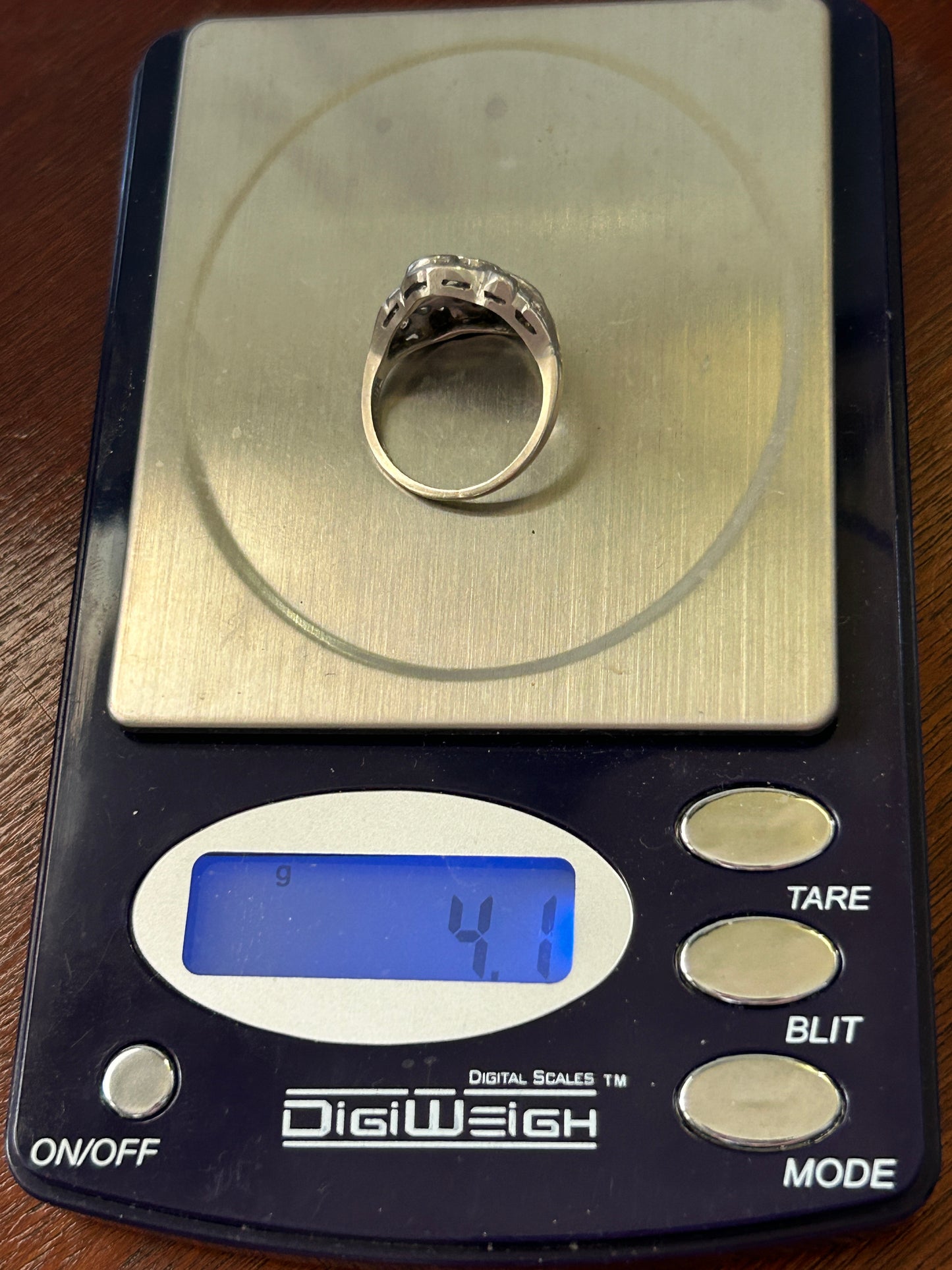 Antique Art Deco Palladium 14k White Gold Bezel Set .50ctw Diamond Ring Sz 6.5