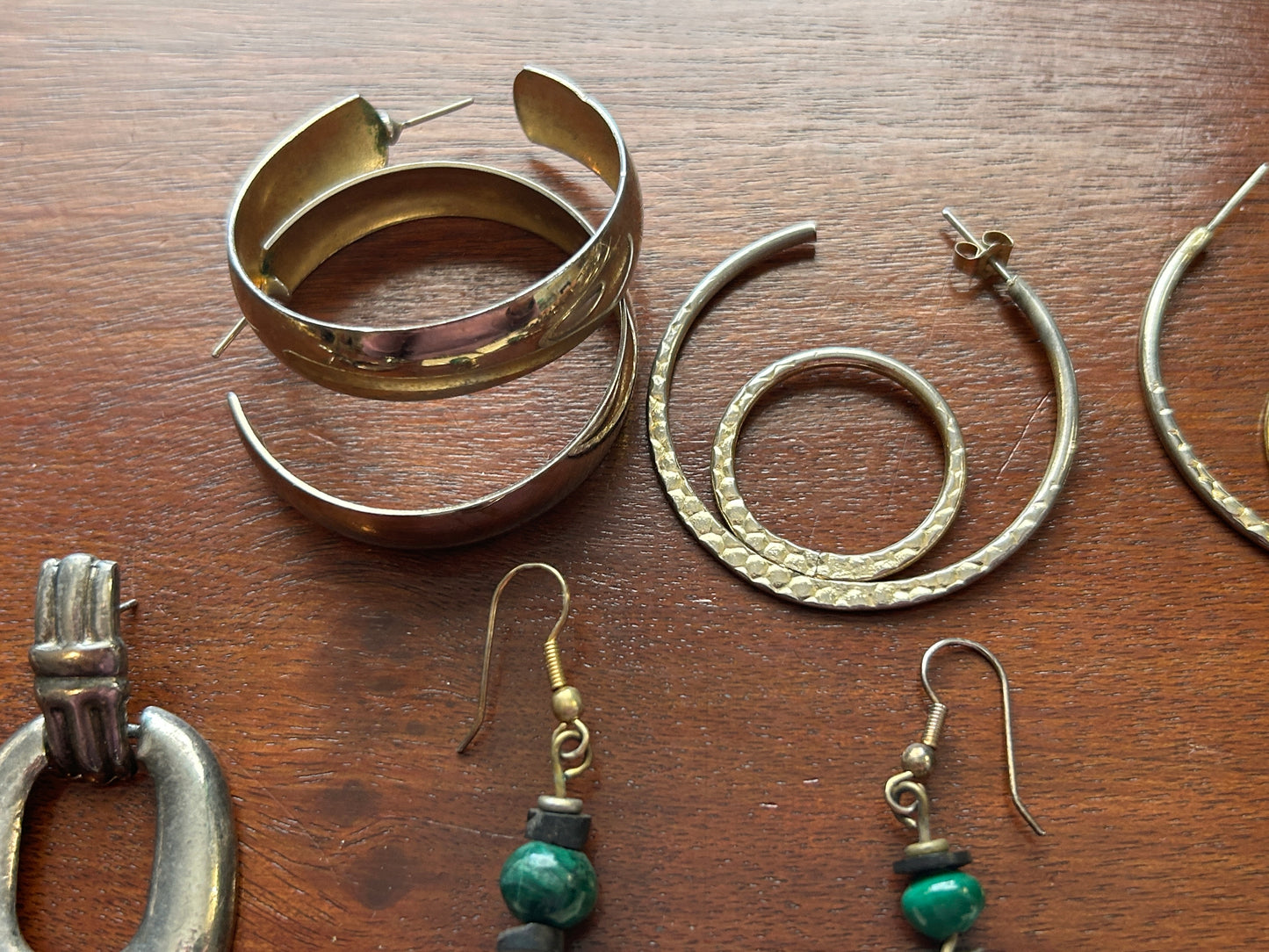 Vintage to Now Boho Artist Pierced Earrings Wood Glazed Beads Shell Malachite