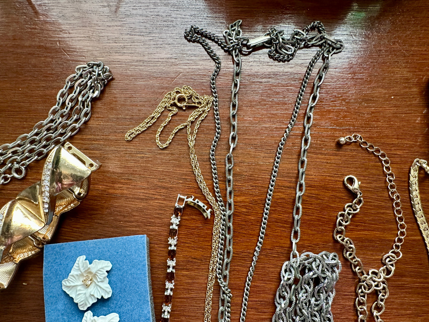 Vintage to Now Jewelry Lot Faux Pearl Gold Silver Rhinestone Chains Earrings