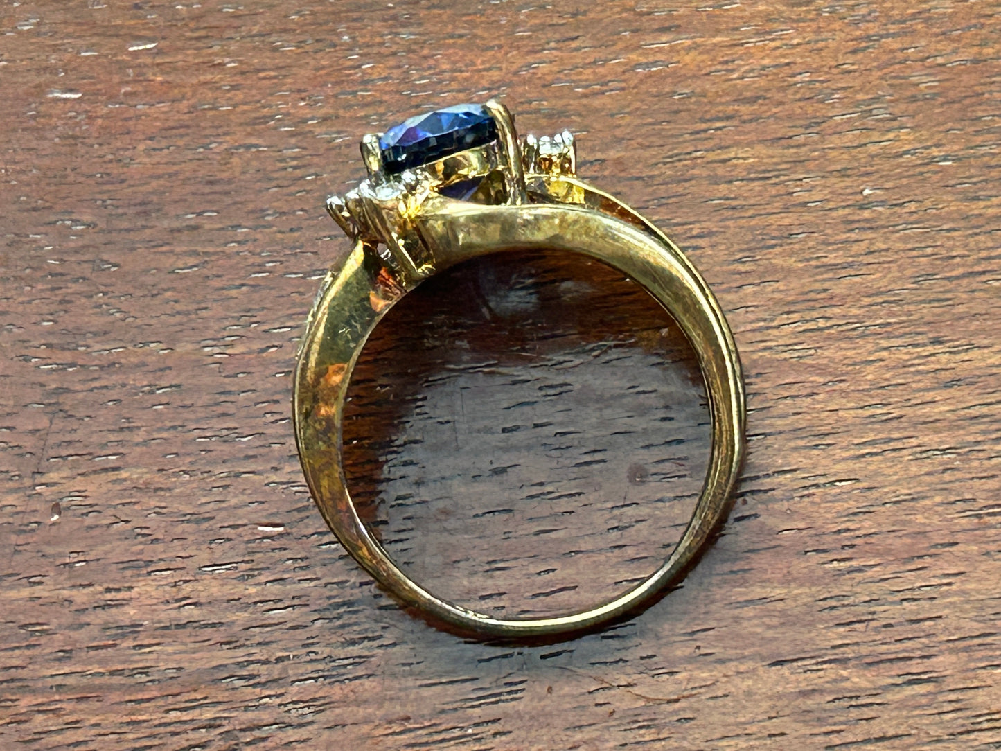 Gold Plate over Sterling Silver 925 Lab Created Sapphire Cocktail Ring Sz 6.75