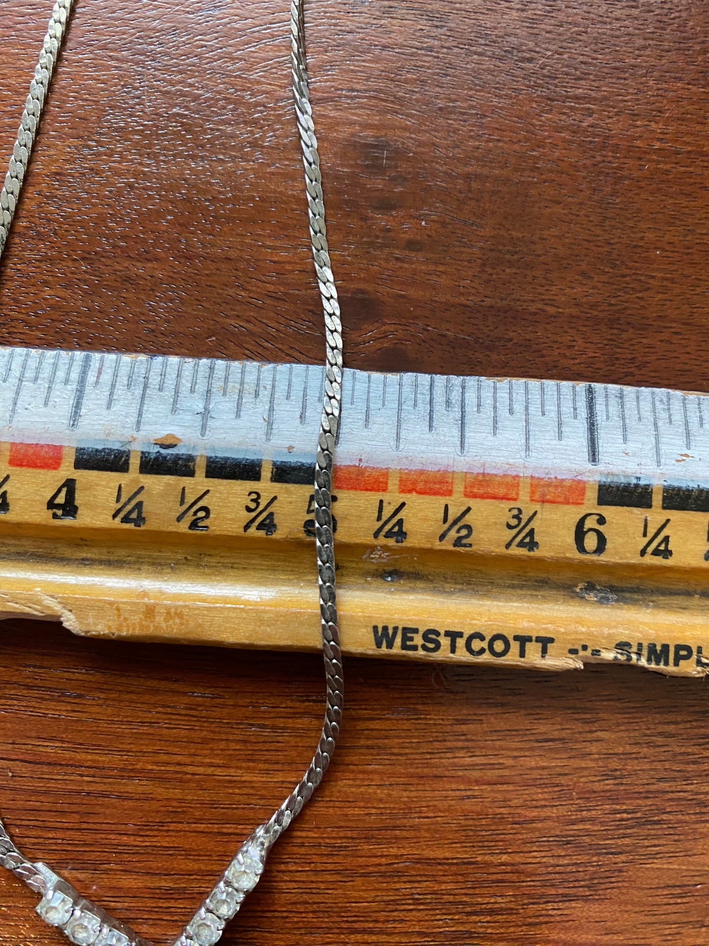 Silver Tone Rhinestone Herringbone Chain Necklace