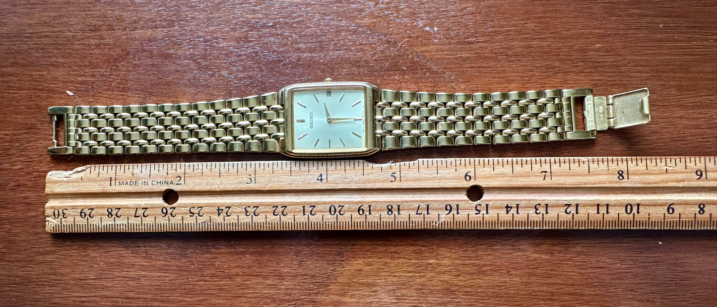 Vintage Seiko Men's Tank Quartz Watch Date Stainless Steel Gold Tone 7N39-5A39