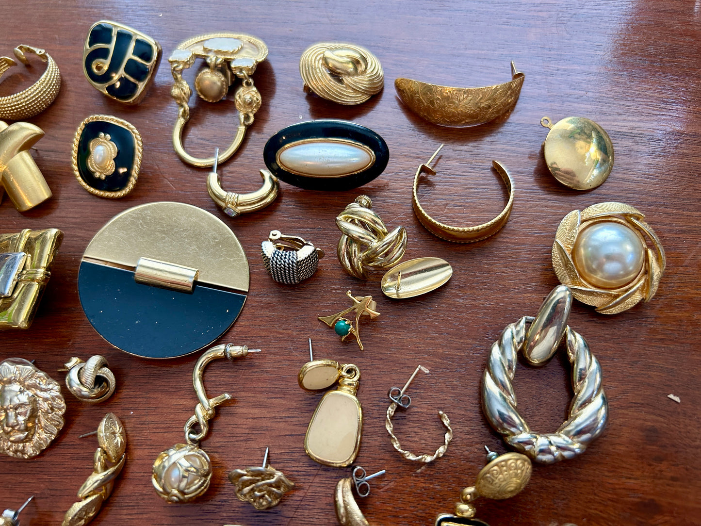 Vintage 80's Mogul Gold Black SINGLE Earring Earrings Lot Cabochon Doorknocker