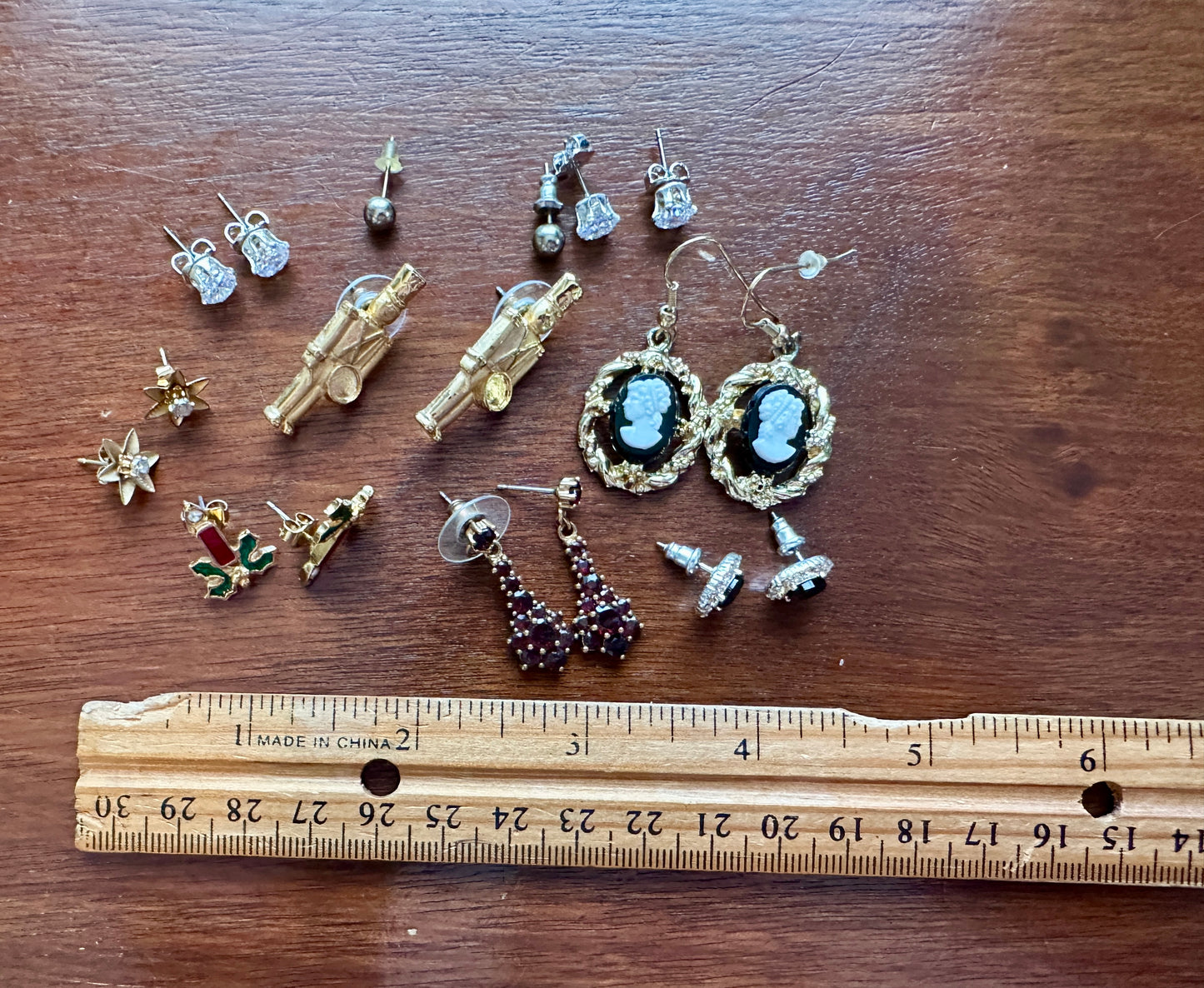 Vintage Earring Lot Pierced Cameo Enamel Drummer Boy Rhinestone