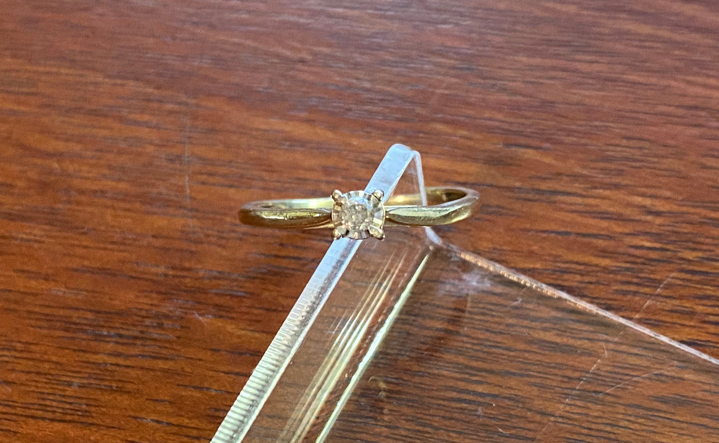 10k Yellow Gold Round Diamond Engagement Ring Sz 9