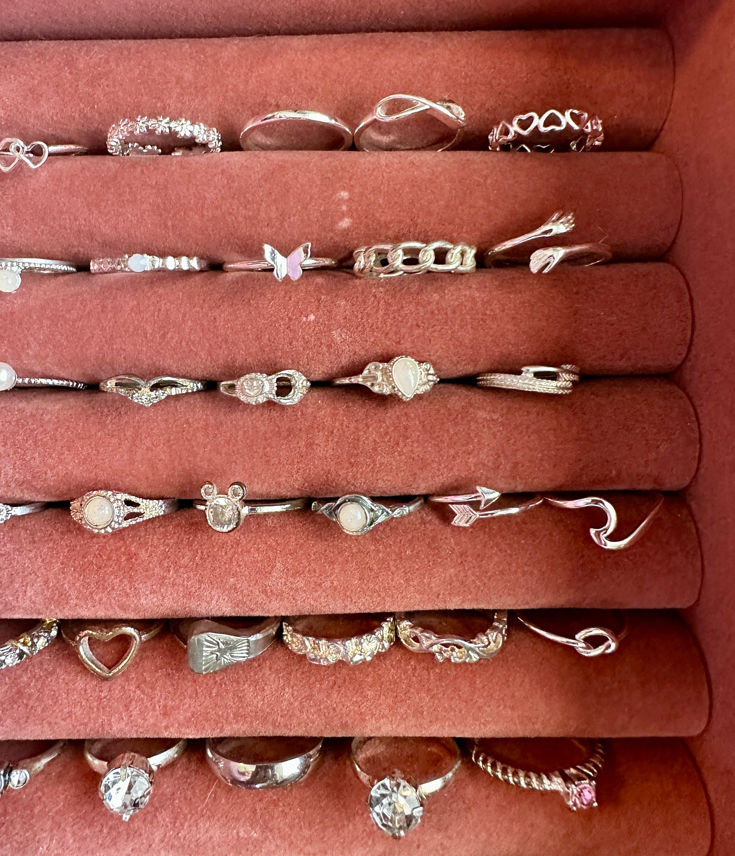 Over 40 Vintage Now Silver Tone Costume Fashion Ring Lot Cocktail Rhinestone