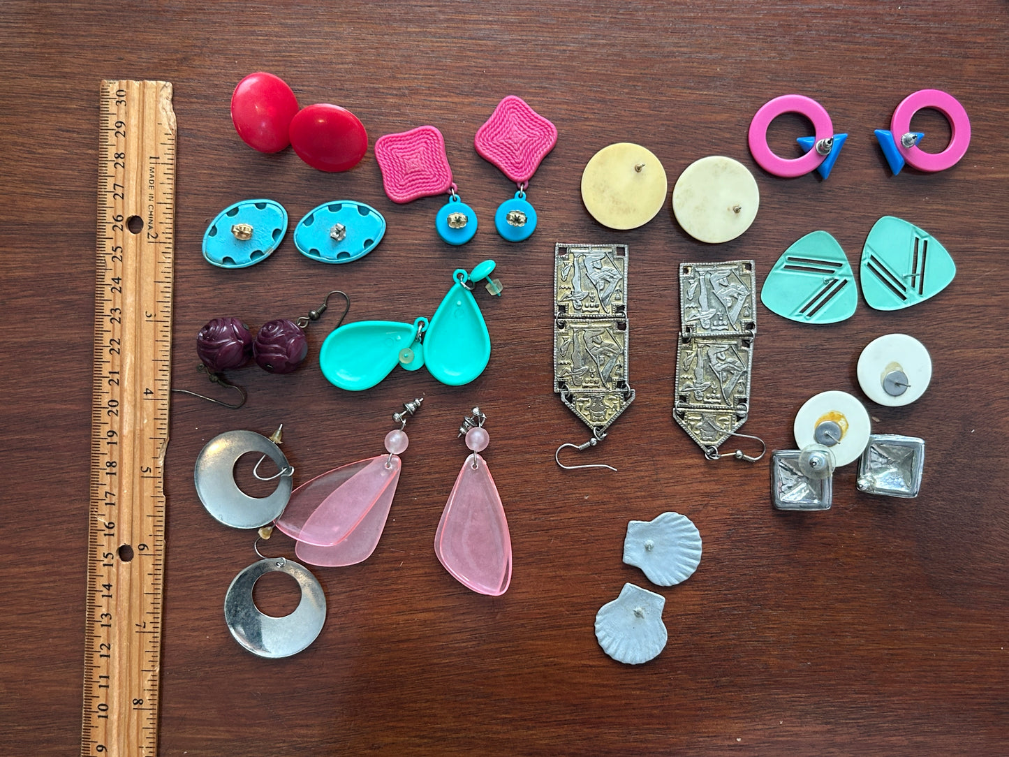 Vintage to Now Pierced Earrings Lot Colorful Drop Dangly Shell Metal Plastic