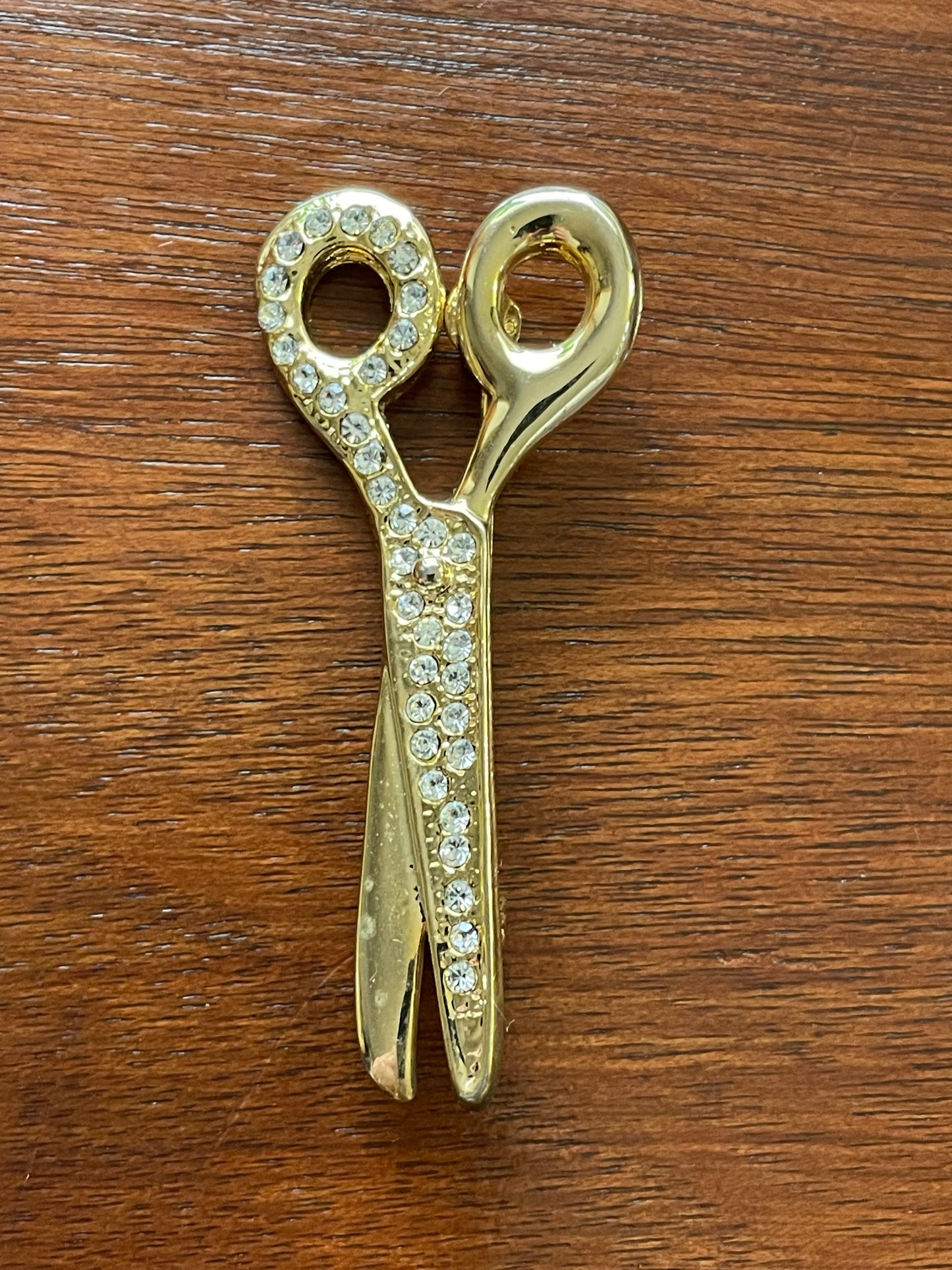 Vintage Gold Tone Rhinestones Scissors Brooch Pin