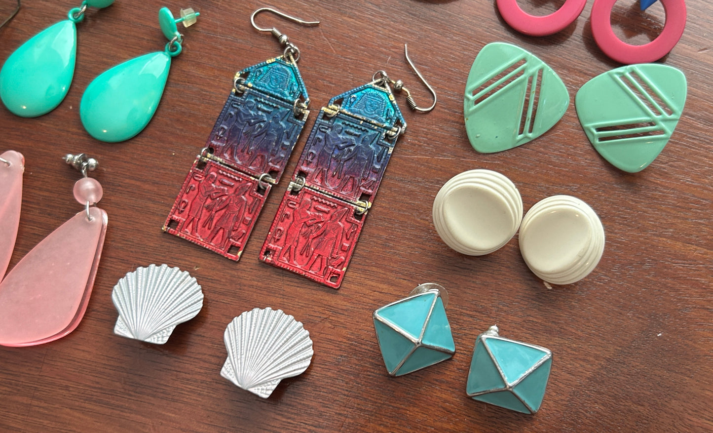 Vintage to Now Pierced Earrings Lot Colorful Drop Dangly Shell Metal Plastic