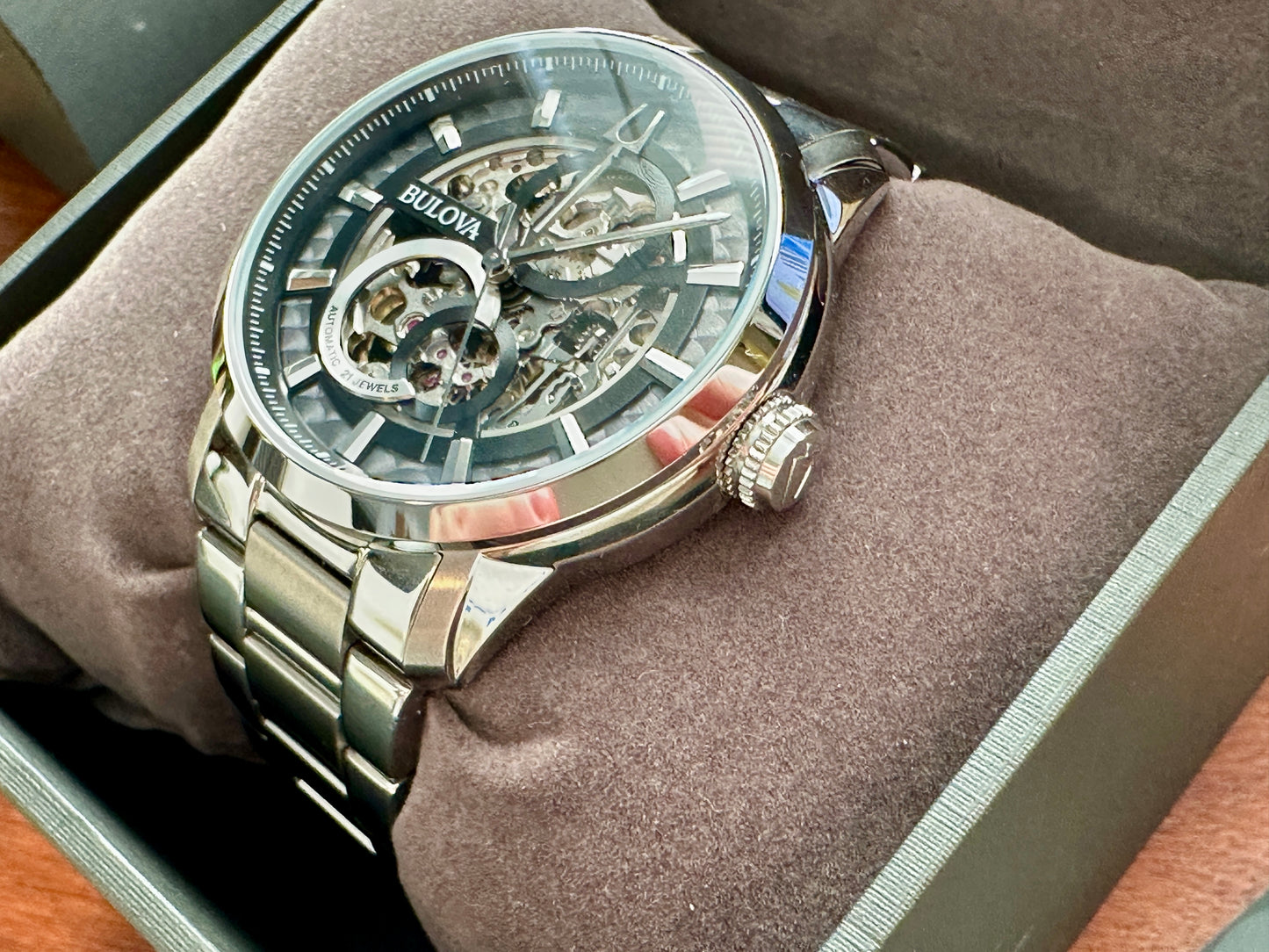 Mens Bulova Mens Classic Sutton Automatic Skeleton Silver Wristwatch C8771058