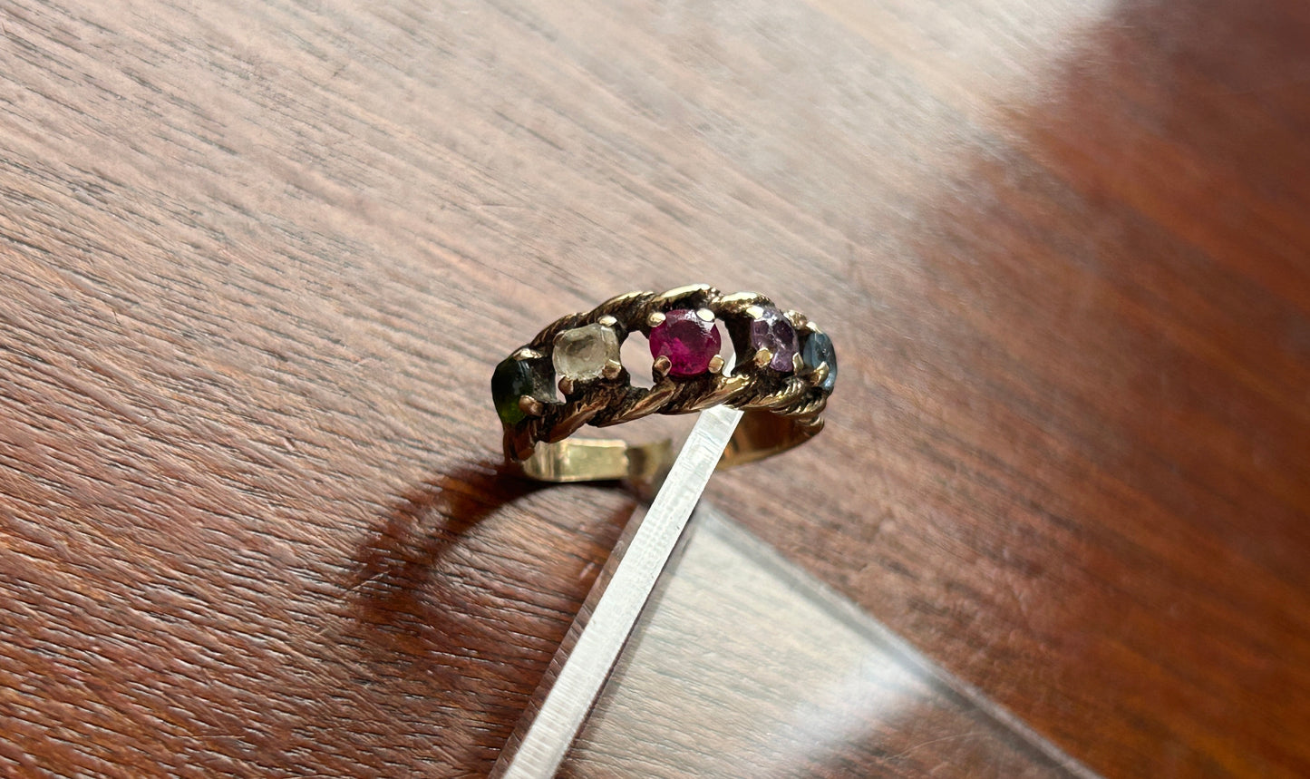 Vintage 10k Yellow Gold Multicolor Gemstone Ring Band Sz 6