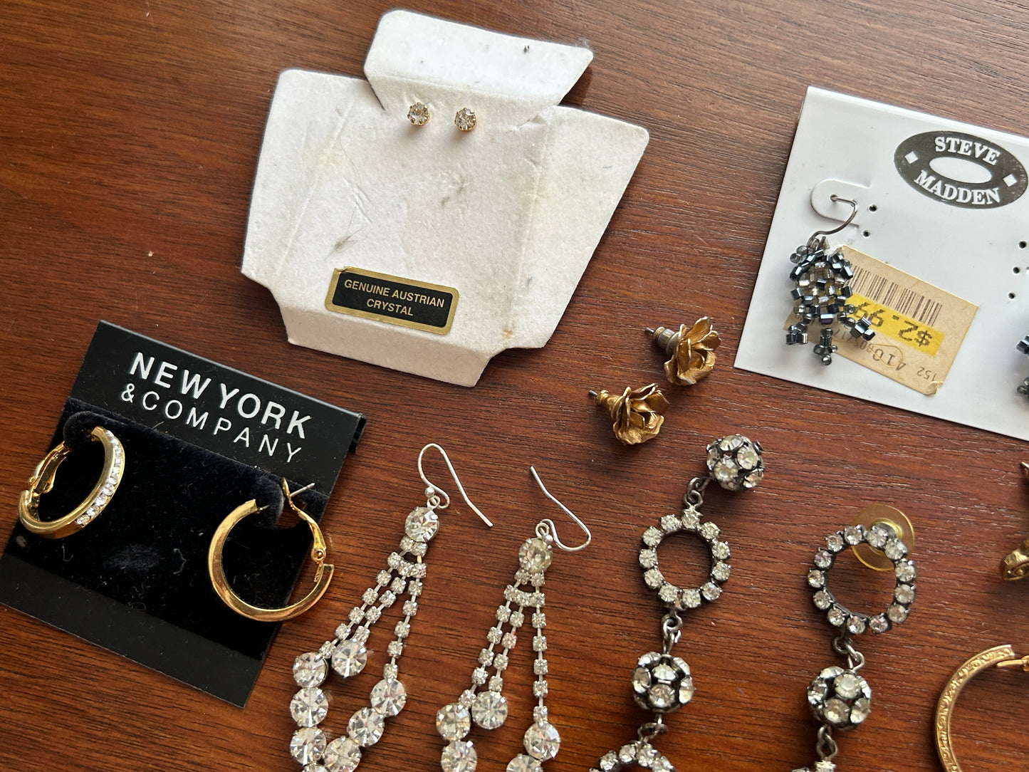 Pierced Earring Lot Chandelier Rhinestone Dangly Faux Pearl Gold Hoops Rose