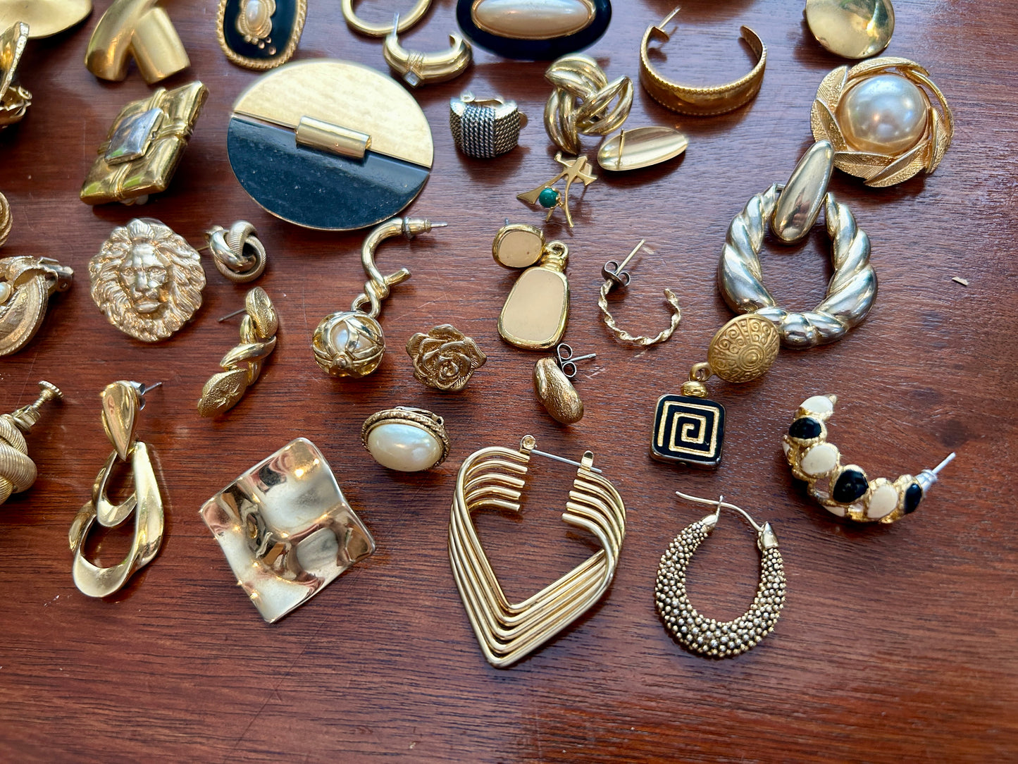 Vintage 80's Mogul Gold Black SINGLE Earring Earrings Lot Cabochon Doorknocker