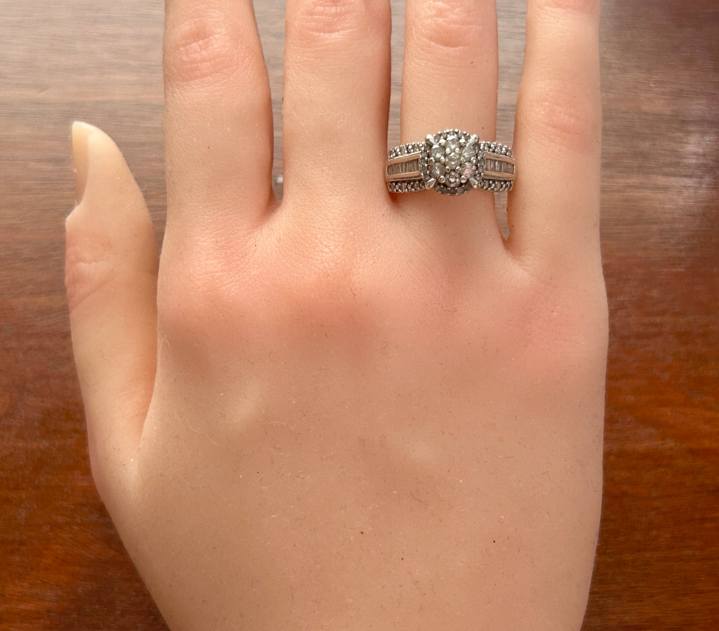 10k White Gold 1ctw Diamond Cluster Ring Sz 7.75 Signed ZEI Baguette Round