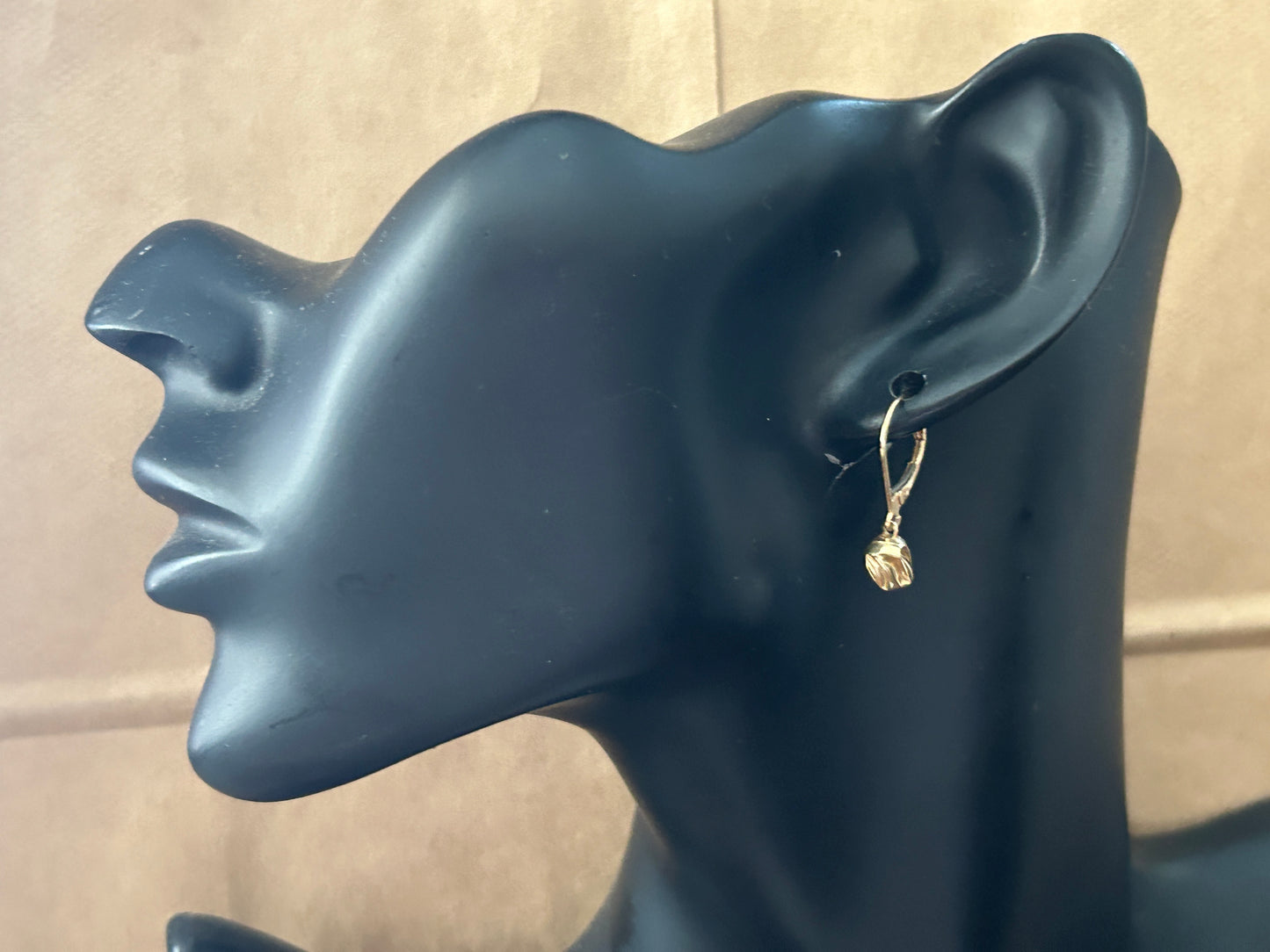 14k Yellow Gold Modern Textured Ball Drop Dangly Lever Back Earrings Signed ZZ