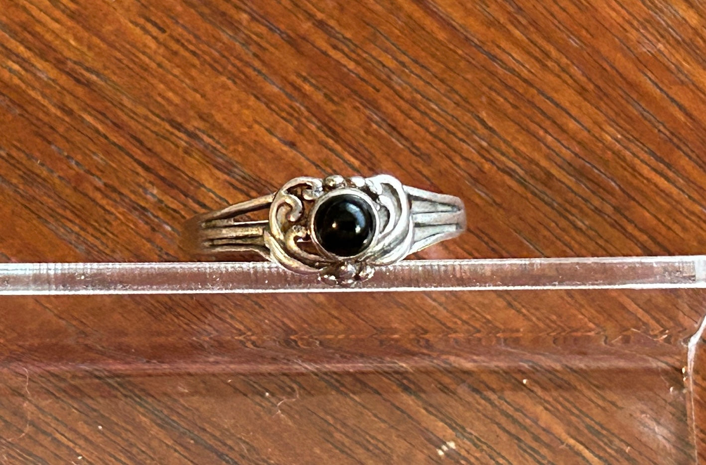 Dainty Sterling Silver 925 Onyx Cabochon Ring Sz 6.75