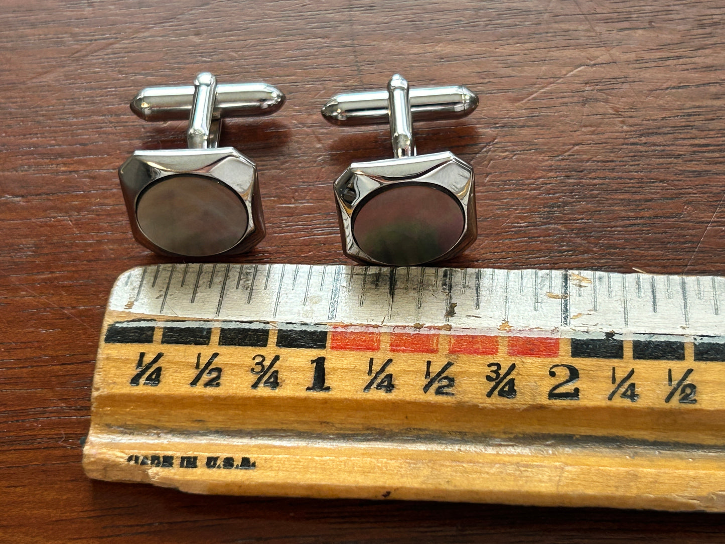 Vintage Swank Silver Tone Abalone Cuff Link Cuff Link Shirt Stud Set
