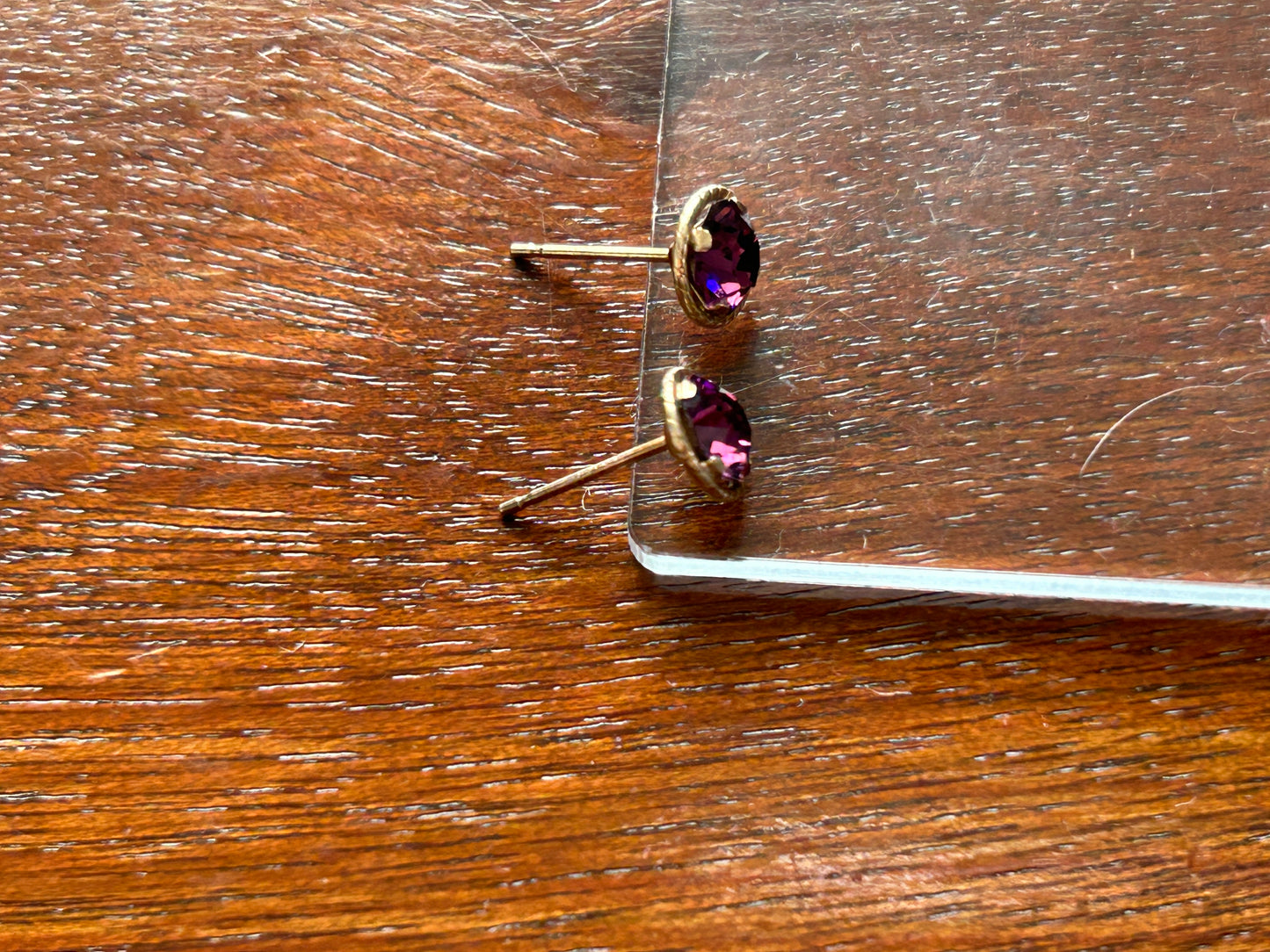 Vintage 10k Yellow Gold Faceted Amethyst Stud Pierced Earrings