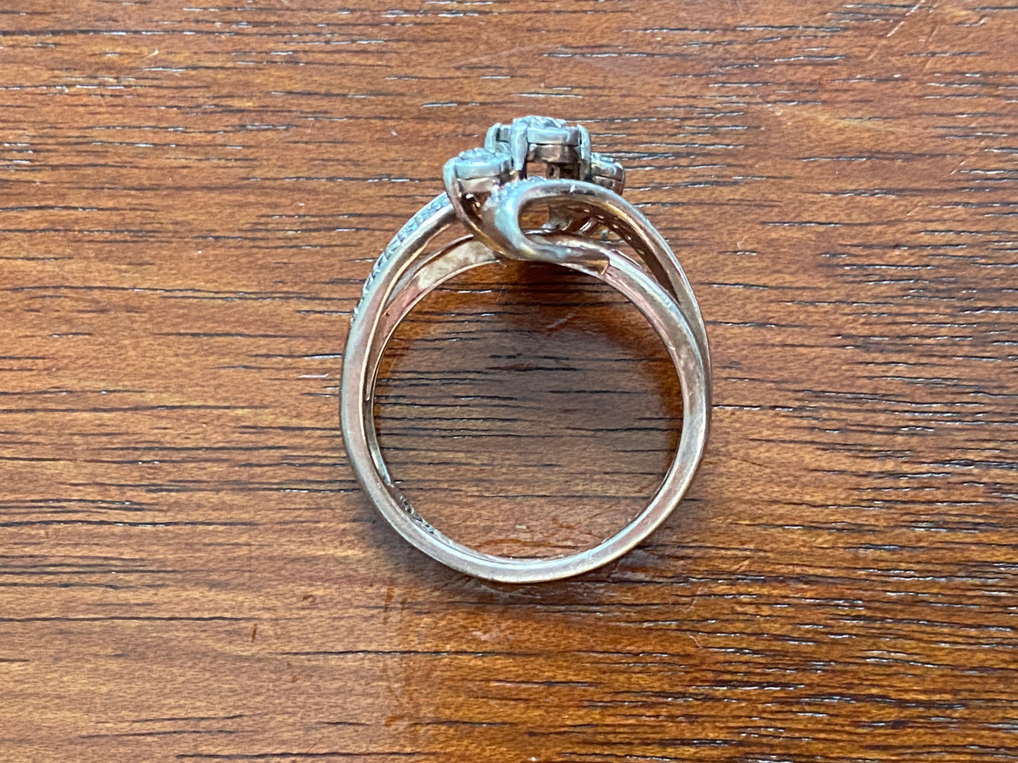 Sterling Silver 925 Diamond Bypass Style Ring Sz 7