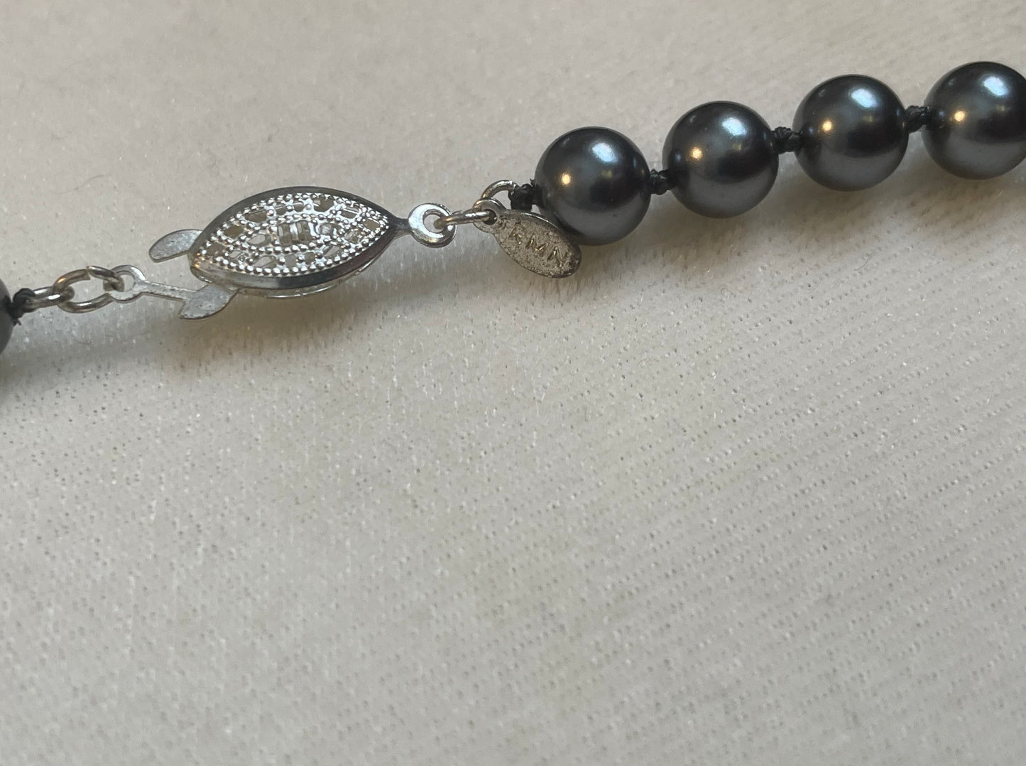 Vintage RMN Roman Faux Black Pearl Opera Necklace