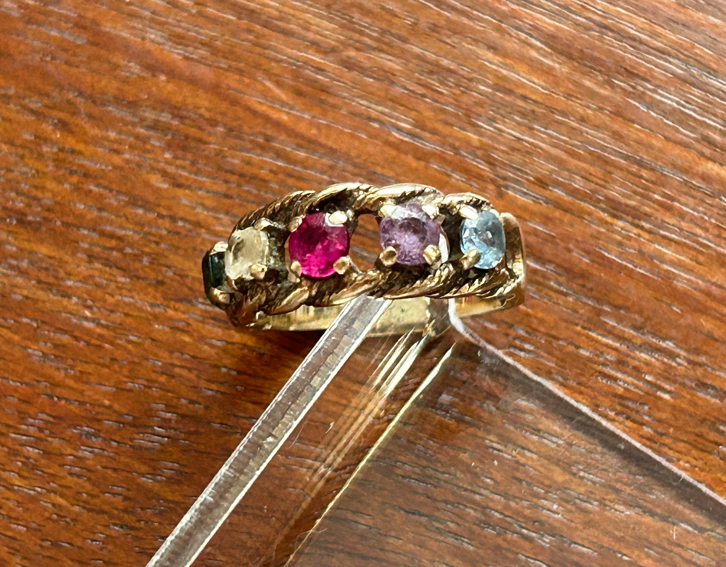 Vintage 10k Yellow Gold Multicolor Gemstone Ring Band Sz 6