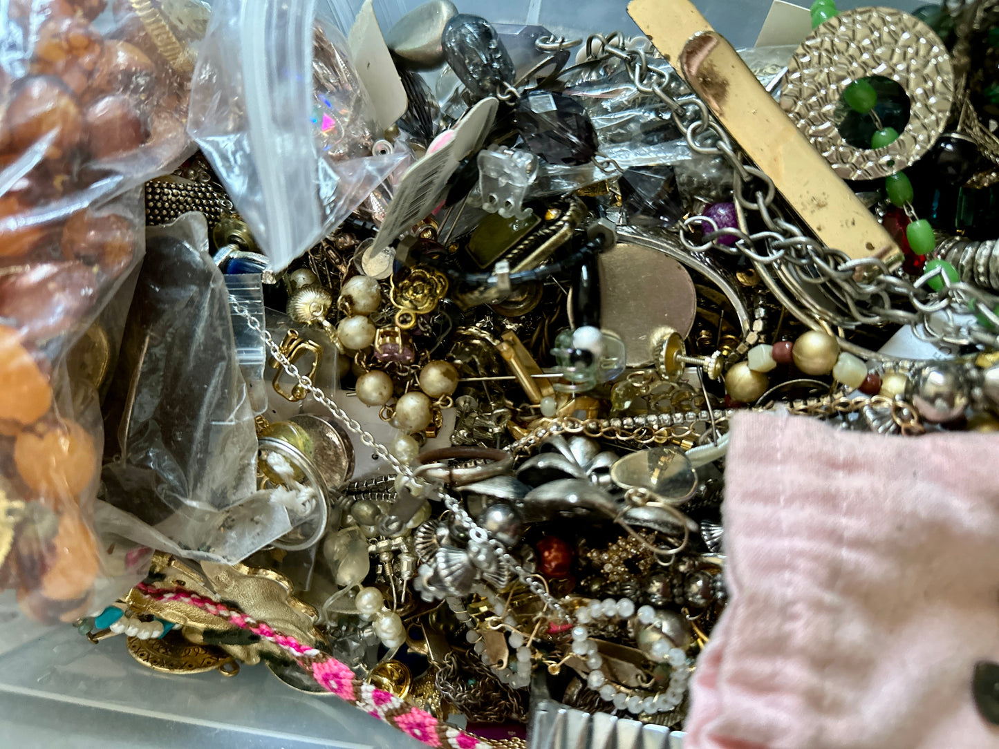 Vintage to Now Jewelry Craft Lot Beads Rhinestone Harvest Chains Repair 7.6lbs