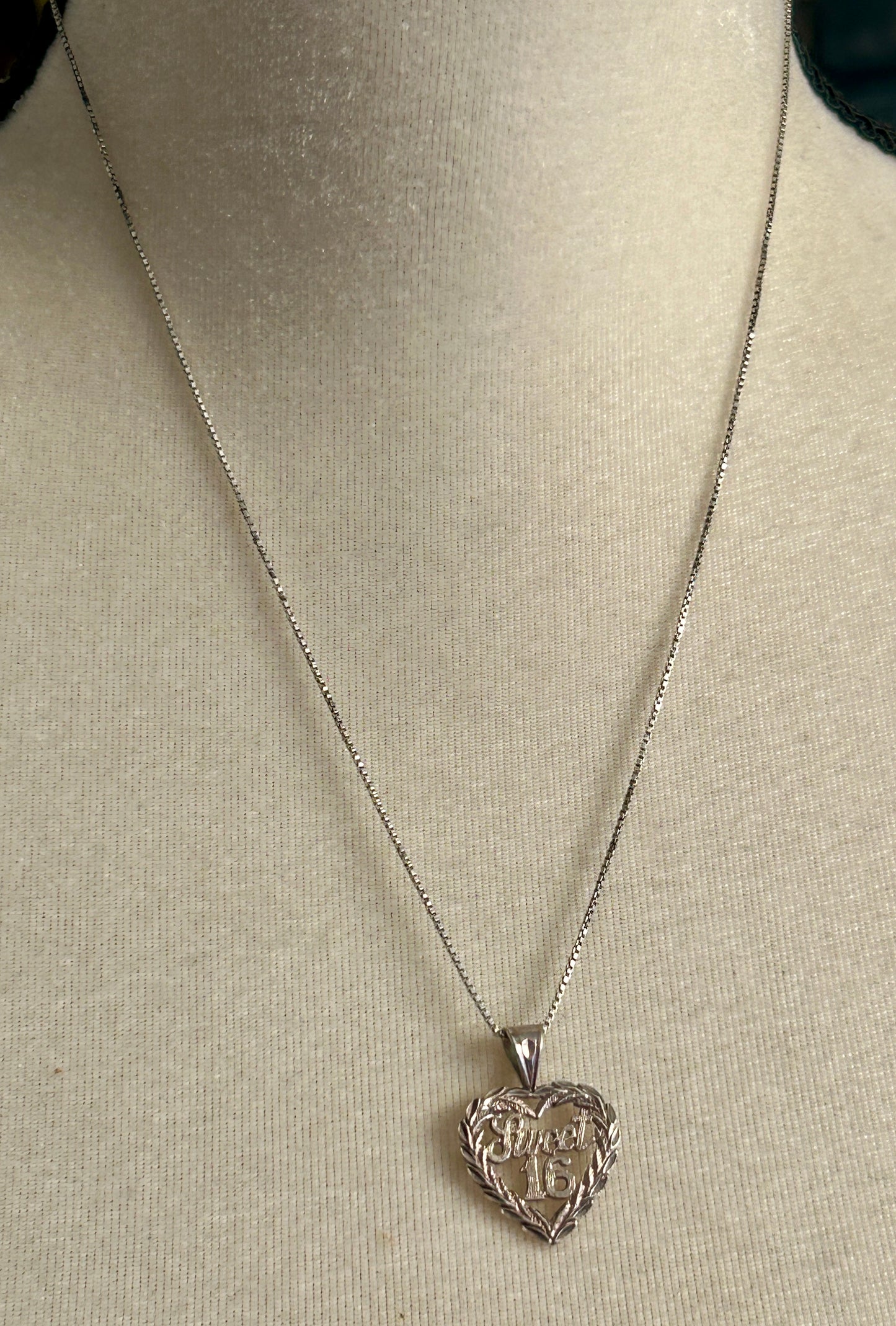 Sterling Silver 925 Heart Shaped Sweet Sixteen Pendant Necklace Box Chain