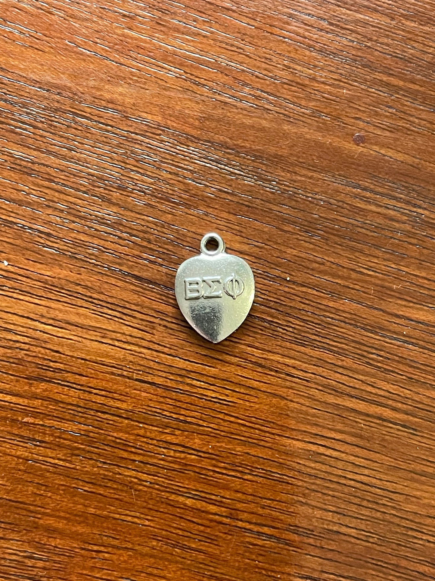 1975 Vintage Silver Tone Heart Charm Beta Sigma Phi Fraternity Sorority