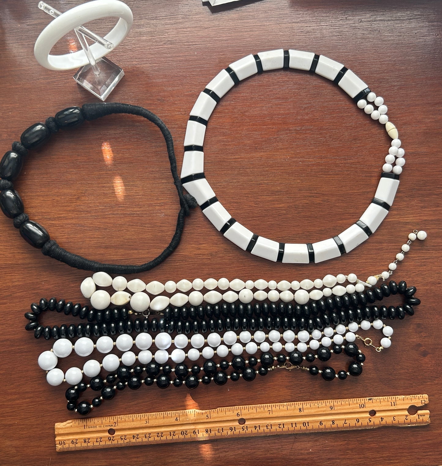Vintage Black & White Chunky Bead Statement Jewelry Lot Necklace Bracelet