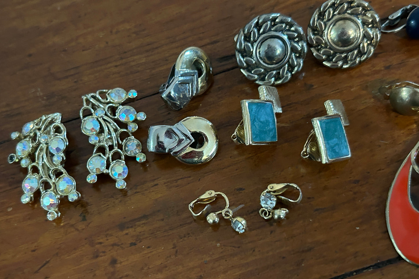 Vintage Clip on Earring Lot AB Rhinestone Gold Silver Tone Dangly