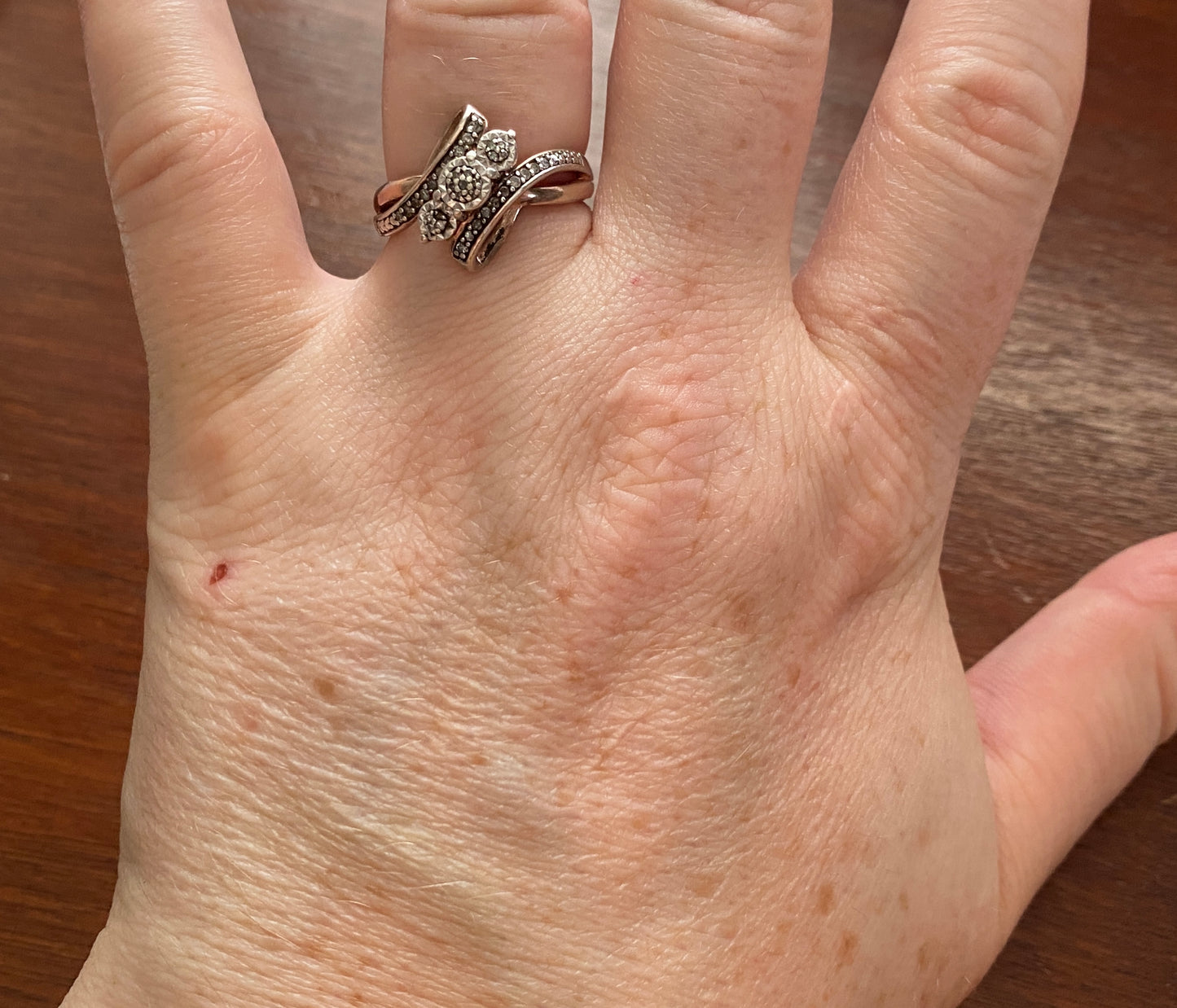 Sterling Silver 925 Diamond Bypass Style Ring Sz 7